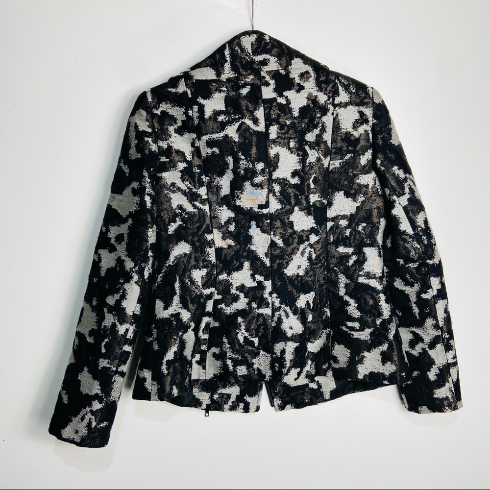 Lafayette 148 Blazer Size 2 Moto Animal Print Jacket Career Wool Blend Shimmer - Picture 7 of 9